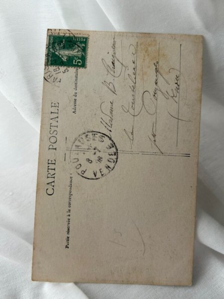 画像2: Postcard    アンティークポストカード　写真　大きな犬と女の子　ケーキ　フランス1908年 (2)