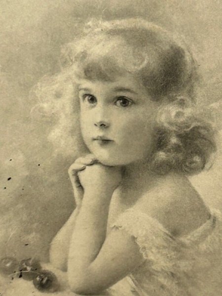 画像2: Postcard　アンティークポストカード　さくらんぼと女の子　サクランボ　M.M.VIENNE　フランス1902年 (2)