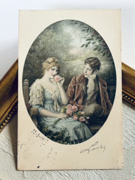 画像2: Postcard アンティークポストカード 恋人たち M.M.VIENNE フランス1912年 (2)