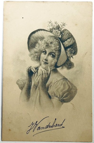 画像1: Postcard　アンティークポストカード　帽子の女性　M.M.VIENNE　 (1)