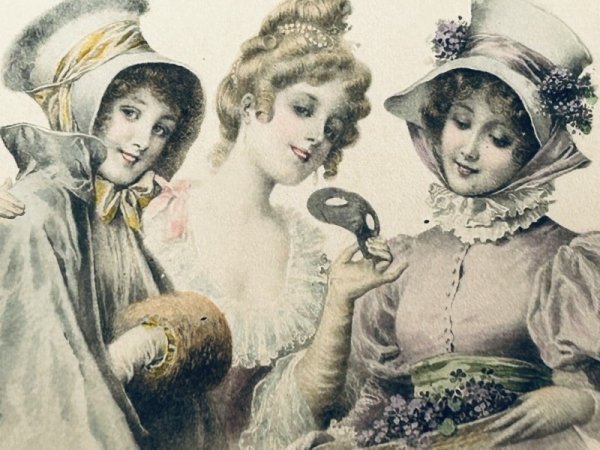 画像3: Postcard　アンティークポストカード　3人の女性　仮面　ウィーン趣味　M.M.VIENNE　（未使用） (3)