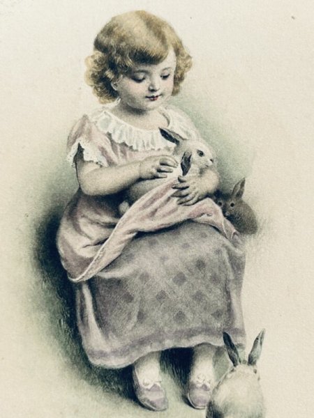 画像3: Postcard アンティークポストカード ウサギと女の子 うさぎ M.M.VIENNE フランス切手 (3)