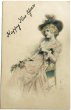 画像1: Postcard　アンティークポストカード　薔薇のお花と帽子の女性　M.M.VIENNE　1906年 (1)