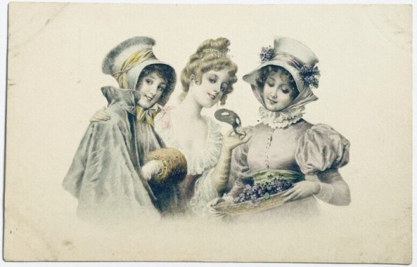 画像1: Postcard　アンティークポストカード　3人の女性　仮面　ウィーン趣味　M.M.VIENNE　（未使用） (1)