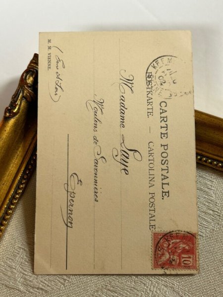 画像3: Postcard アンティークポストカード 猫と女の子 M.M.VIENNE フランス1902年 (3)