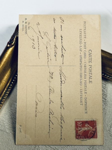 画像4: Postcard　アンティークポストカード　子豚に躓く天使　ウィーン趣味　M.M.VIENNE　 (4)