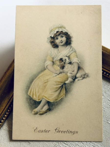 画像2: Postcard アンティークポストカード スパニエル犬と女の子 M.M.VIENNE 1914年 (2)