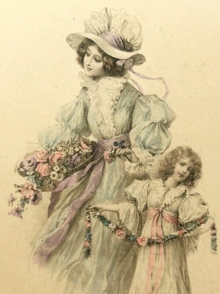 画像3: Postcard　アンティークポストカード　女性と女の子　母娘　M.M.VIENNE　フランス1905年 (3)