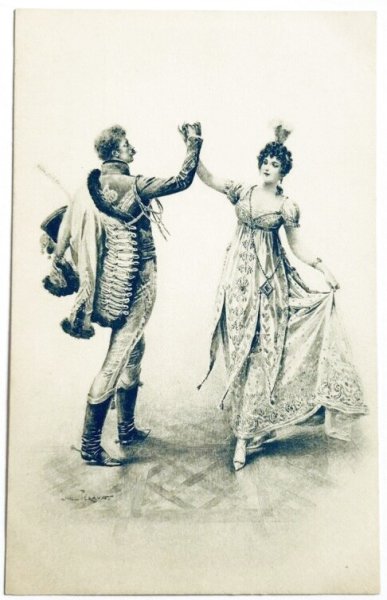 画像1: Postcard　アンティークポストカード　ダンスをする2人　軍服　M.M.VIENNE　（未使用） (1)