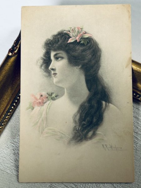 画像2: Postcard　アンティークポストカード　女性　M.M.VIENNE　1906年 (2)