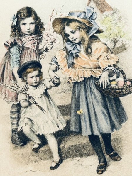 画像3: Postcard アンティークポストカード イースター 卵を持ってお出かけをする女の子たち M.M.VIENNE  (3)