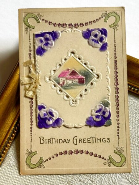 画像2: Postcard   アンティークポストカード スミレのお花と家 ブックレット 仕掛け (2)