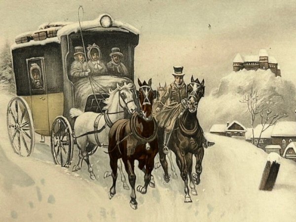 画像3: Postcard アンティークポストカード ウィーン趣味風 新年祝い 馬車(未使用) (3)