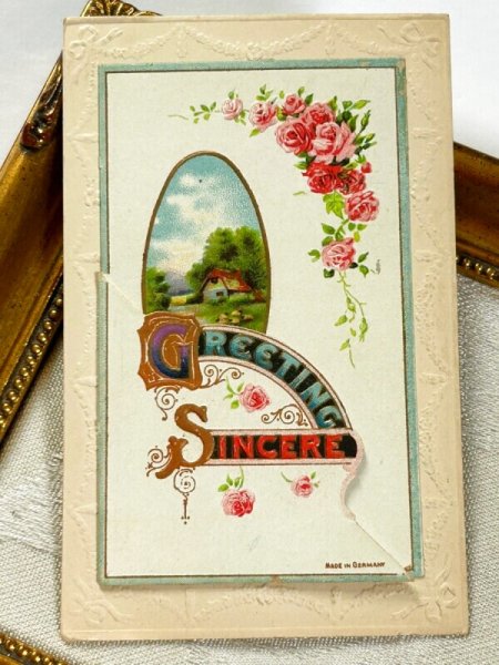 画像2: Postcard  アンティークポストカード　薔薇のお花と田舎の風景　　仕掛け　 (2)