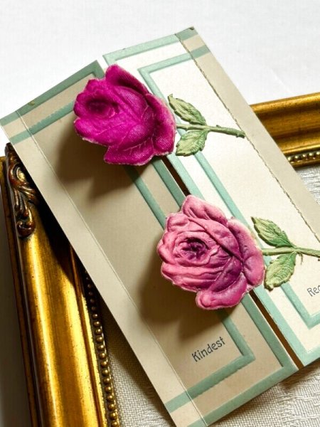 画像7: Postcard  アンティークポストカード　薔薇のお花　観音開き　仕掛け　ベルベッド（未使用） (7)