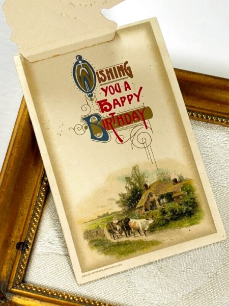 画像3: Postcard  アンティークポストカード　薔薇のお花と田舎の風景　牛　仕掛け　 (3)