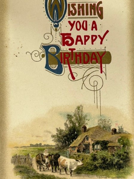 画像4: Postcard  アンティークポストカード　薔薇のお花と田舎の風景　牛　仕掛け　 (4)