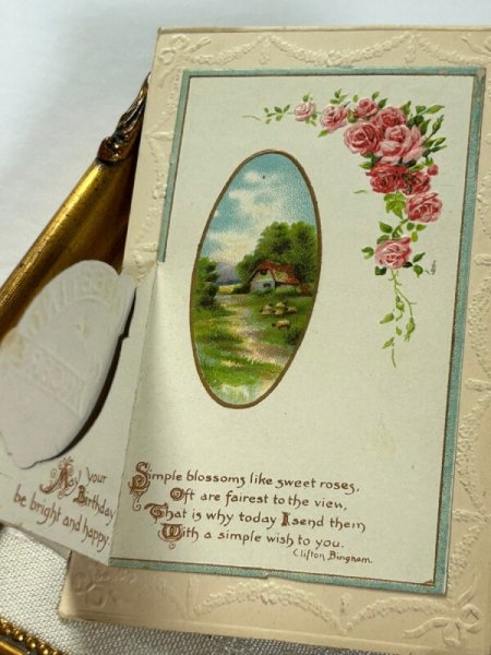 画像3: Postcard  アンティークポストカード　薔薇のお花と田舎の風景　　仕掛け　 (3)