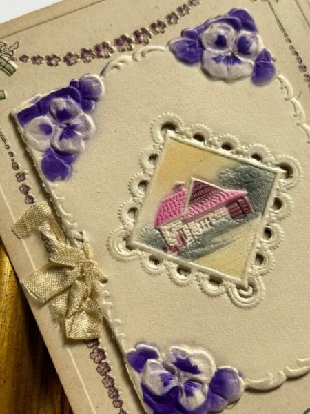 画像3: Postcard   アンティークポストカード スミレのお花と家 ブックレット 仕掛け (3)