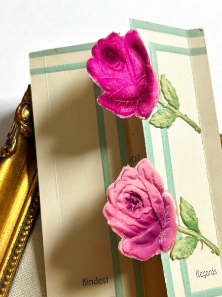 画像4: Postcard  アンティークポストカード　薔薇のお花　観音開き　仕掛け　ベルベッド（未使用） (4)
