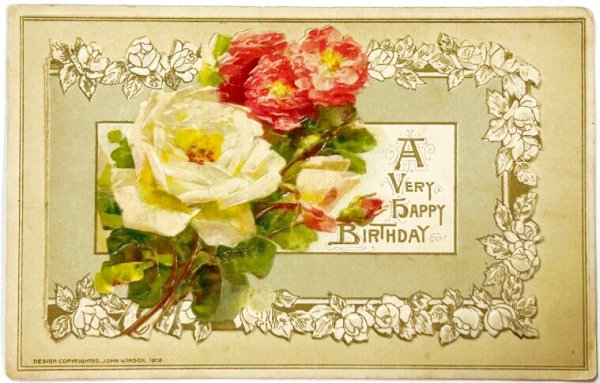 画像1: Postcard  アンティークポストカード　薔薇のお花と田舎の風景　ブックレット　仕掛け　 (1)