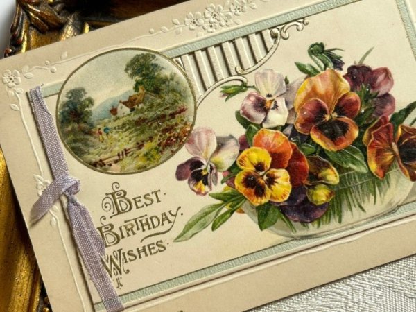 画像3: Postcard  アンティークポストカード　パンジーのお花と水辺の風景　ブックレット　仕掛け (3)