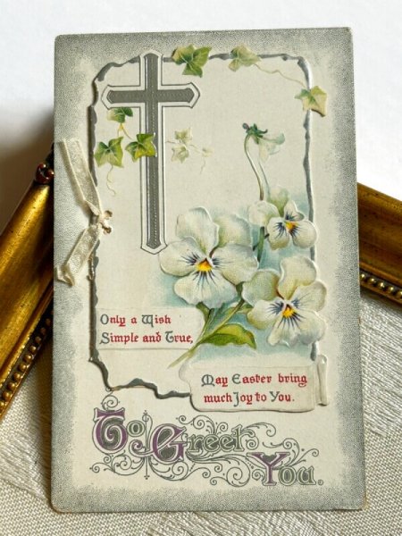 画像2: Postcard   アンティークポストカード イースター スミレのお花 ブックレット 仕掛け (2)