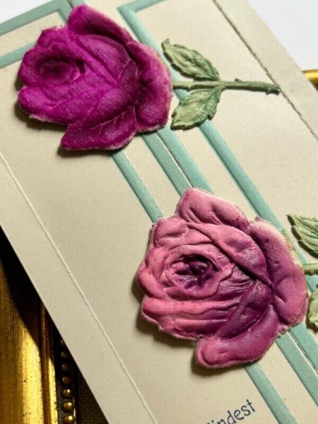 画像3: Postcard  アンティークポストカード　薔薇のお花　観音開き　仕掛け　ベルベッド（未使用） (3)