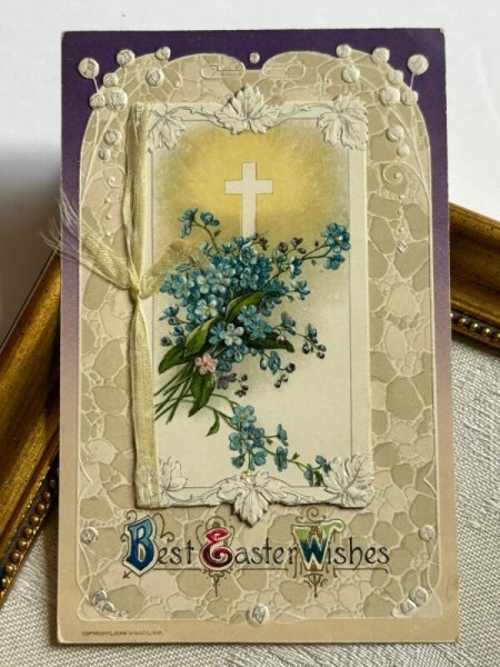 画像2: Postcard   アンティークポストカード イースター 忘れな草のお花 ブックレット 仕掛け (2)
