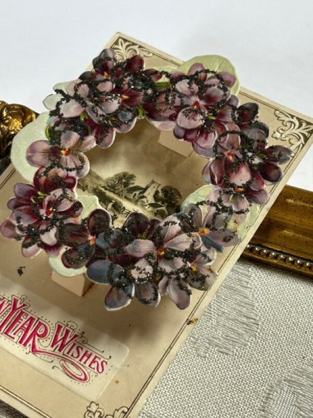 画像4: Postcard  アンティークポストカード スミレのお花 田舎の風景 立体仕掛け (4)