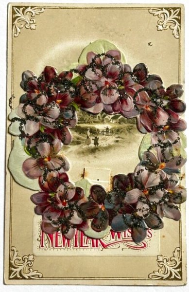 画像1: Postcard  アンティークポストカード　スミレのお花　田舎の風景　立体仕掛け (1)