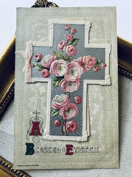 画像2: Postcard  アンティークポストカード　イースター　薔薇のお花　十字架　仕掛け　ブックレット (2)