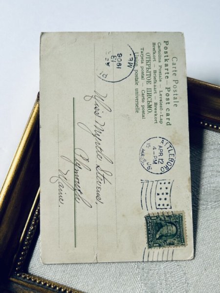 画像4: Postcard   アンティークポストカード イースター ブルーベルのお花 ヒヨコと女性 Mailick 1906年 (4)