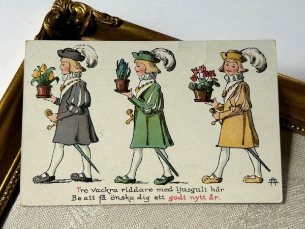 画像2: Postcard  　アンティークポストカード　3人の王子様　鉢花　スウェーデン (2)