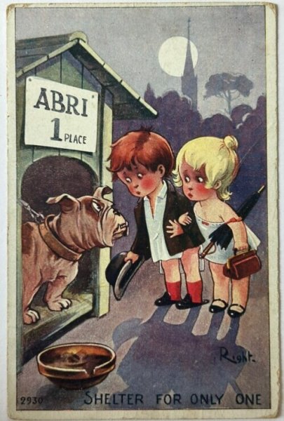 画像1: ▼SALE 500▼　Postcard　アンティークポストカード　ブルドッグ犬と子ども　フランス (1)
