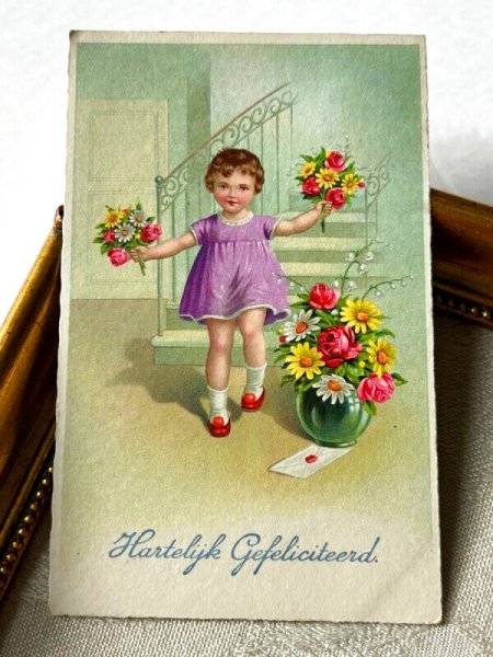 画像2: Postcard   アンティークポストカード  お花と女の子 オランダ1934年 (2)