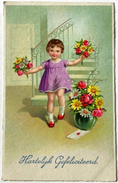 画像1: Postcard  　アンティークポストカード 　お花と女の子　オランダ1934年 (1)