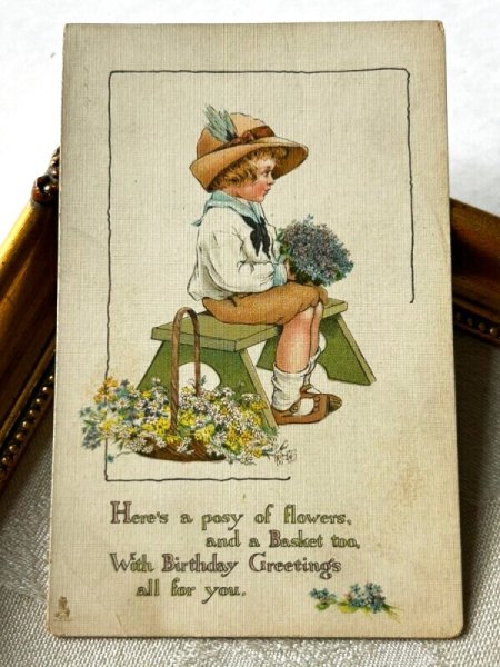 画像2: Postcard   アンティークポストカード  花束と男の子 Millicent Sowerby (2)