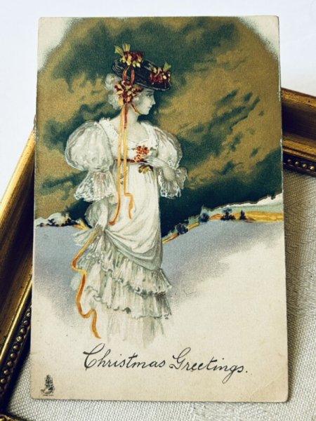 画像2: Postcard   アンティークポストカード  クリスマス 帽子の女性 1905年 イギリス (2)