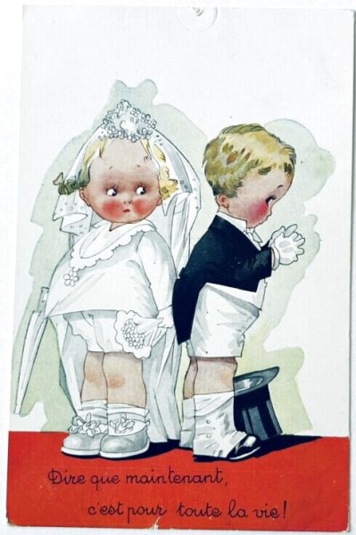 画像1: Postcard  　アンティークポストカード 　子どもたちの結婚式　フランス　（未使用） (1)