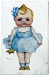 画像1: Postcard  　アンティークポストカード 　泣いている女の子　豚　キューピー風 (1)
