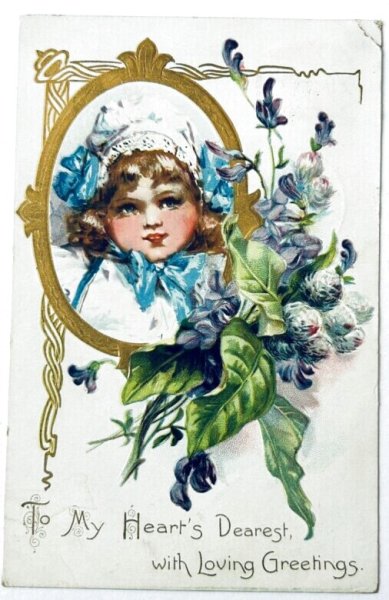 画像1: Postcard  　アンティークポストカード 　女の子とお花　Frances Brundage (1)