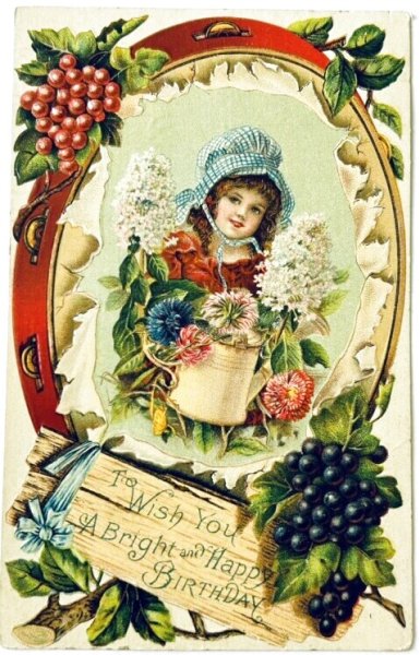 画像1: Postcard  　アンティークポストカード 　お花と女の子　アメリカ1910年 (1)