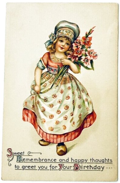 画像1: Postcard  　アンティークポストカード 　お花と女の子 (1)