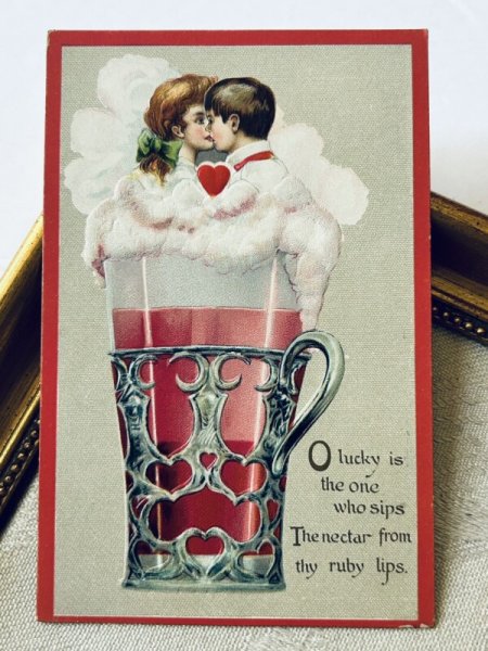 画像2: Postcard   アンティークポストカード  バレンタイン 飲み物 " Love Tribunes " Series (未使用) (2)