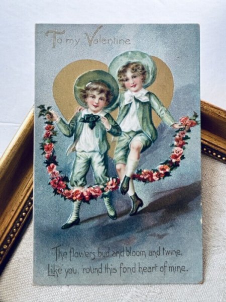 画像2: Postcard   アンティークポストカード  バレンタイン 2人の男の子 アメリカ1909年 (2)
