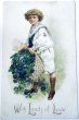 画像1: Postcard  　アンティークポストカード 　バレンタイン　お花かごとセーラー服の男の子　アメリカ1910年 (1)