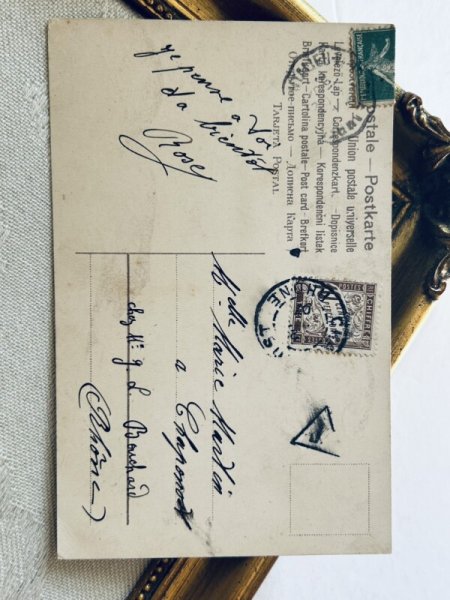 画像3: Postcard   アンティークポストカード  バドミントンをする女の子 テリア犬 フランス1907年 (3)