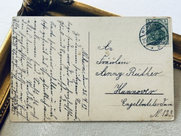 画像3: Postcard   アンティークポストカード  忘れな草のお花の犬車に乗る子どもたち セントバーナード犬 ドイツ1912年 (3)