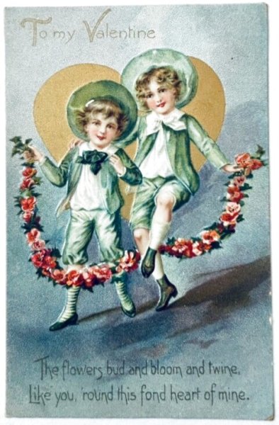 画像1: Postcard  　アンティークポストカード 　バレンタイン　2人の男の子　アメリカ1909年 (1)